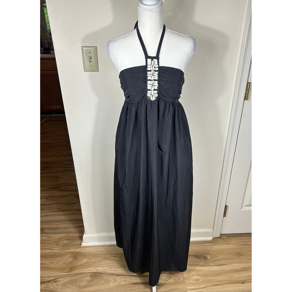 Rails Palazzo Maxi Dress Womens‎ S Black Shell Detail Halter Beach Coastal BOHO